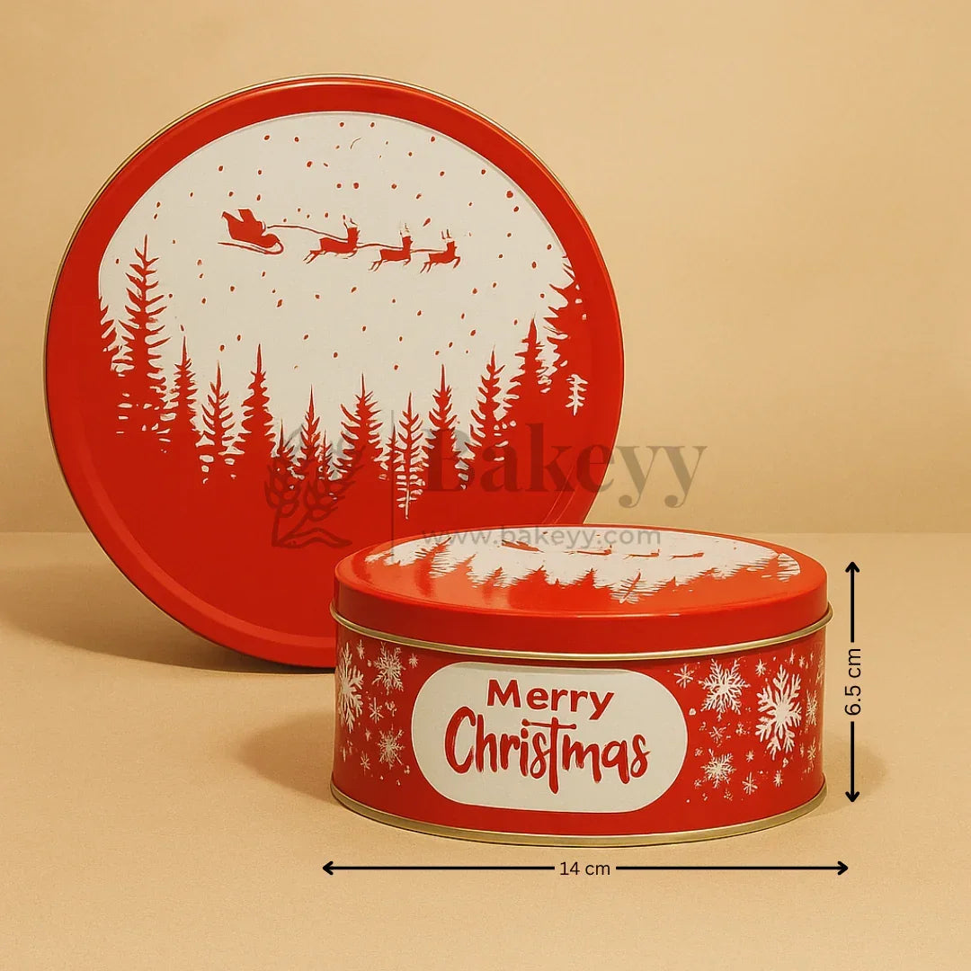 Christmas Assorted Prints Dream Cake Tin Box - Bakeyy.com - India - Christmas Assorted Prints Dream Cake Tin Box - Red / 500 gm | Pack of 6 480.00