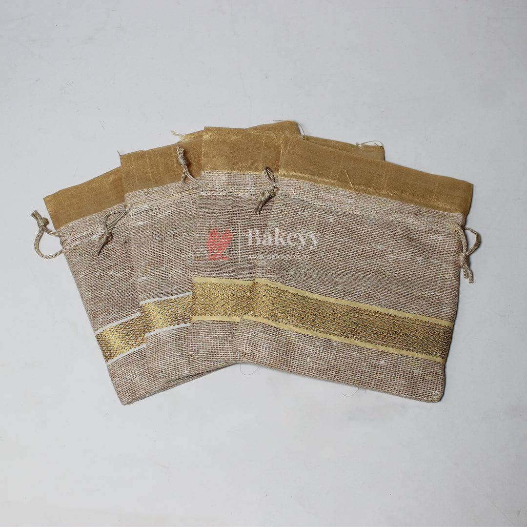 13x14 CM \ 5x6 inch| Elegant Jute  Cream Drawstring Gift Bag | Drawstring Bags | Pack of 10
