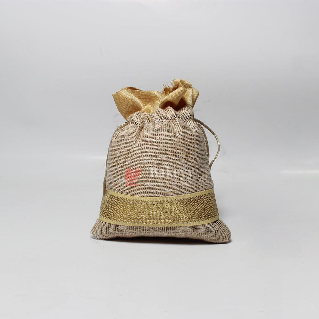 13x14 CM \ 5x6 inch| Elegant Jute  Cream Drawstring Gift Bag | Drawstring Bags | Pack of 10
