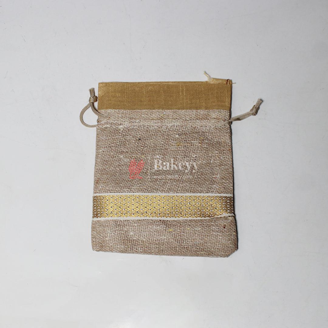 13x14 CM \ 5x6 inch| Elegant Jute  Cream Drawstring Gift Bag | Drawstring Bags | Pack of 10