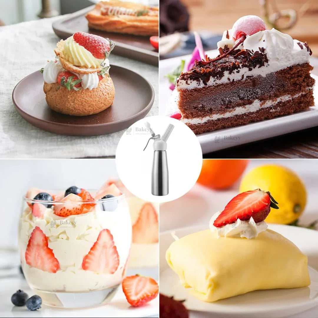 Plastic Head Cream Whipper | Whipped Cream Dispenser for Desserts & Beverages | 500ml / 1000ml Capacity Available | Pack of 1 - Bakeyy.com - India - Plastic Head Cream Whipper | Whipped Cream Dispenser for Desserts & Beverages | 500ml / 1000ml Capacity Available | Pack of 1 - 500 ml 2200.00