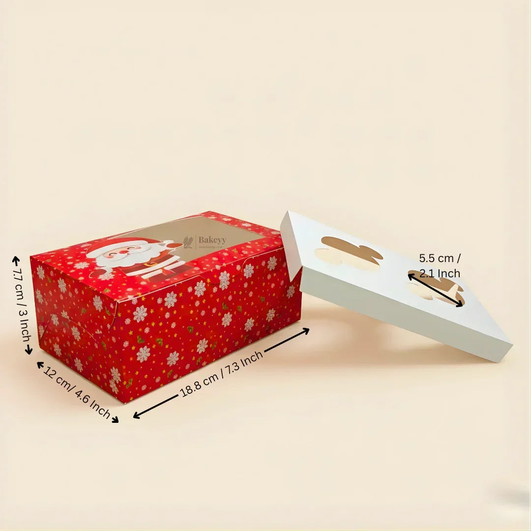 Christmas Cupcake Box with Window | Red Santa Design | Festive Cupcake Box | Pack of 25