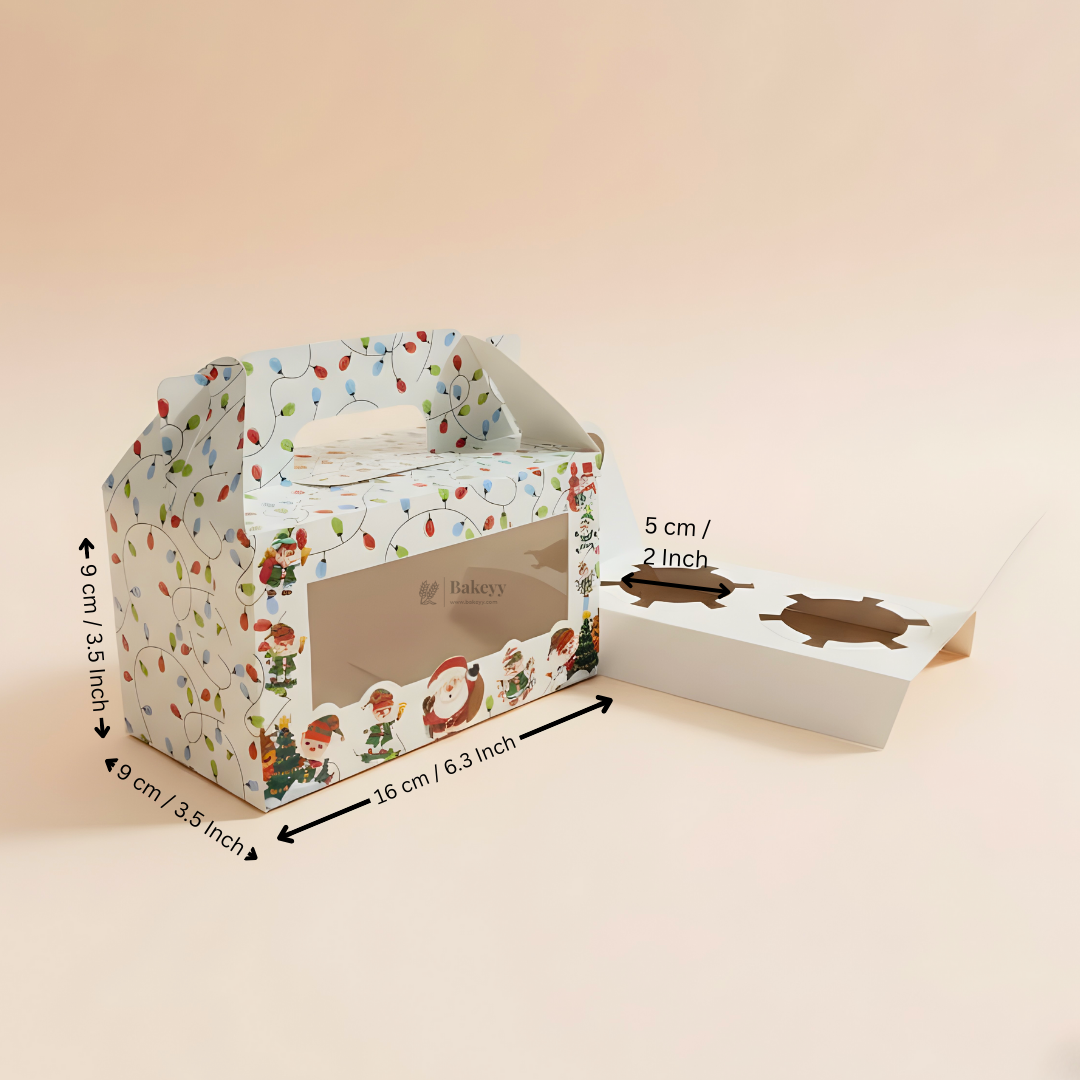 Christmas Cupcake Box with Window | White Festive Design | Festive Cupcake Box | Pack of 25