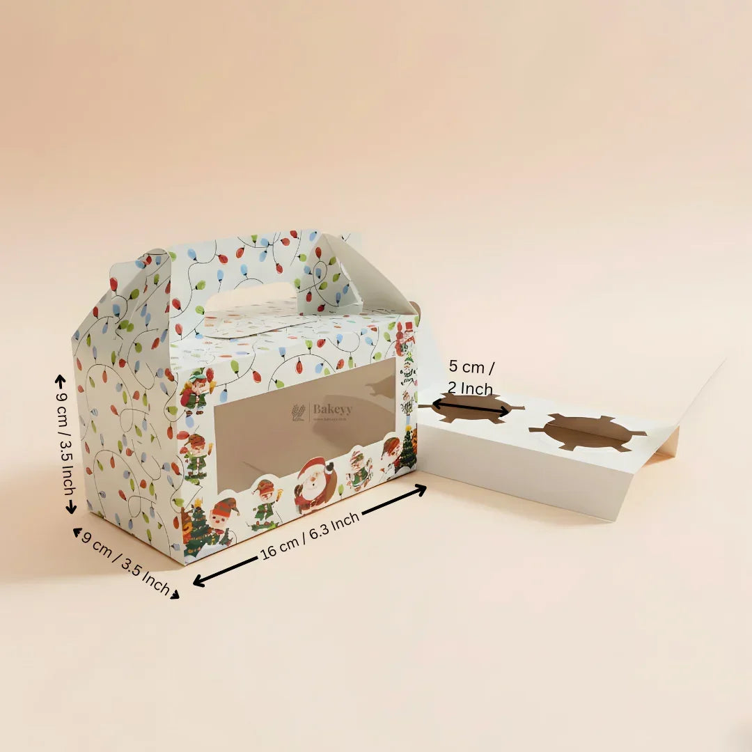 Christmas Cupcake Box with Window | White Festive Design | Festive Cupcake Box | Pack of 25
