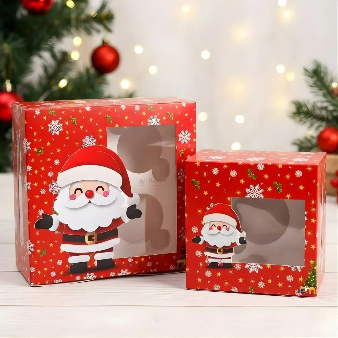 Christmas Cupcake Box with Window | Red Santa Design | Festive Cupcake Box | Pack of 25 - Bakeyy.com - India - Christmas Cupcake Box with Window | Red Santa Design | Festive Cupcake Box | Pack of 25 - 1 Cupcake / Without Handle 375.00