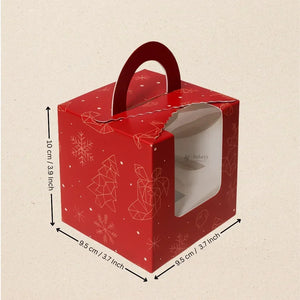 Christmas Cupcake Box with Window | Red Festive Design | Festive Cupcake Box | Pack of 10 - Bakeyy.com - India - Christmas Cupcake Box with Window | Red Festive Design | Festive Cupcake Box | Pack of 10 - 1 Cupcake / With Handle 150.00