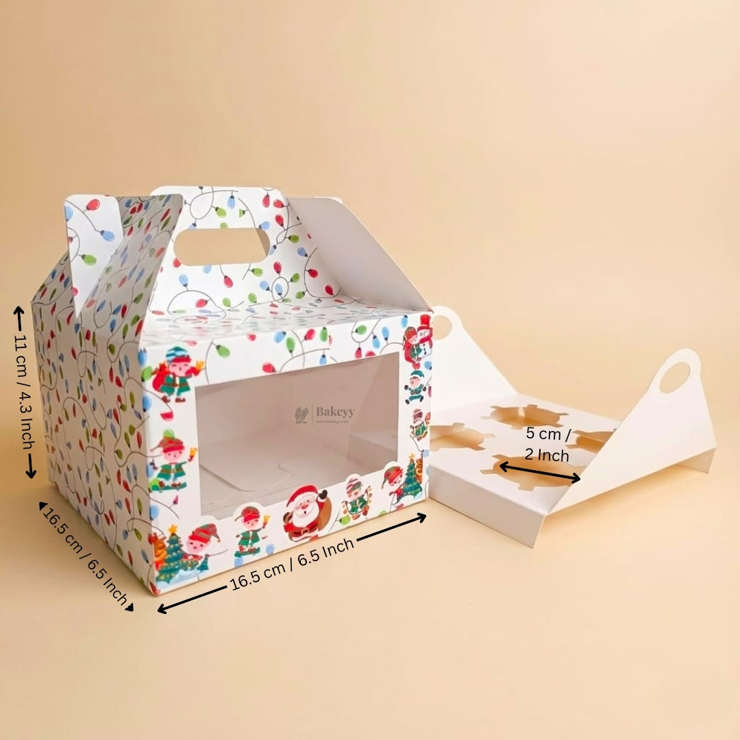 Christmas Cupcake Box with Window | White Festive Design | Festive Cupcake Box | Pack of 25