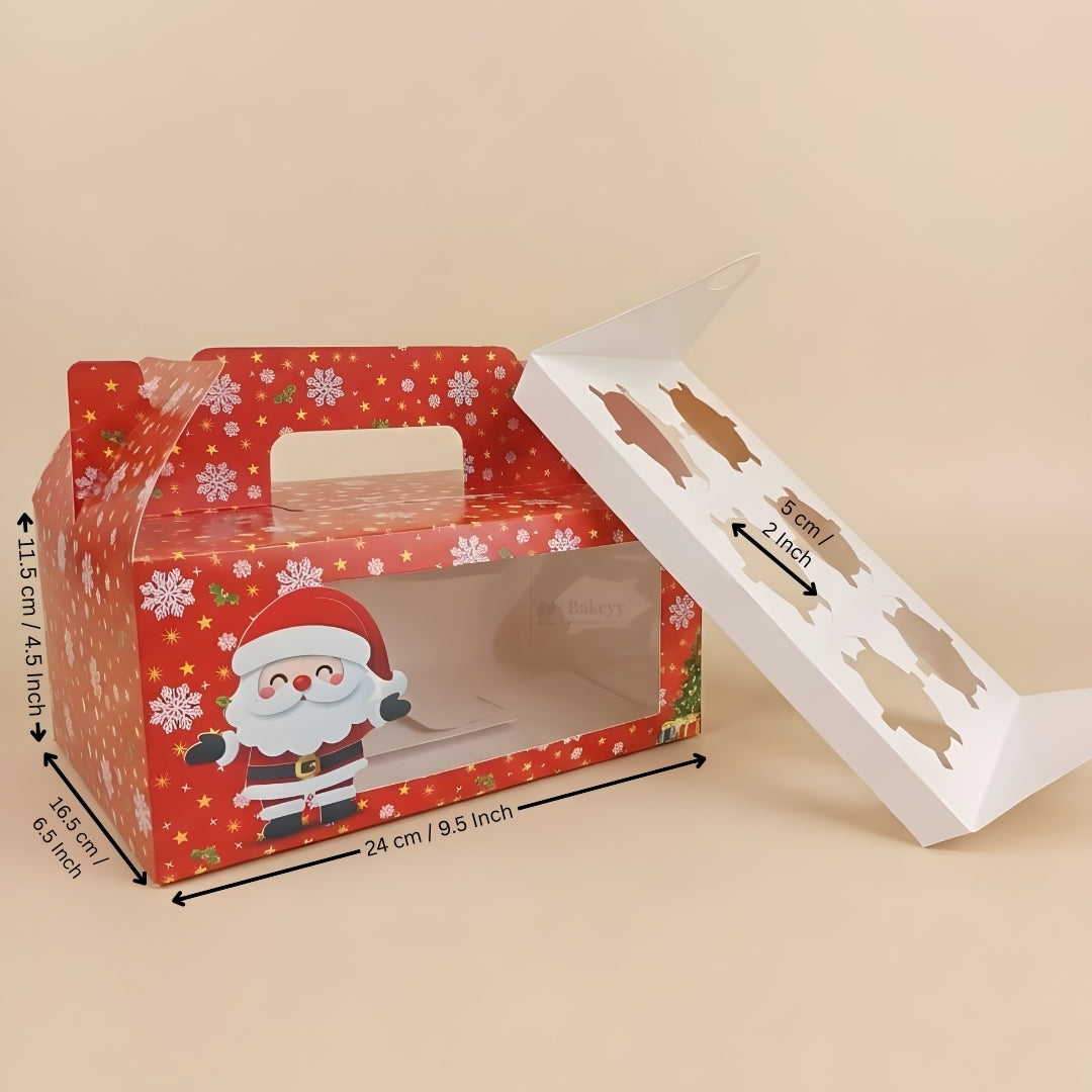 Christmas Cupcake Box with Window | Red Santa Design | Festive Cupcake Box | Pack of 25