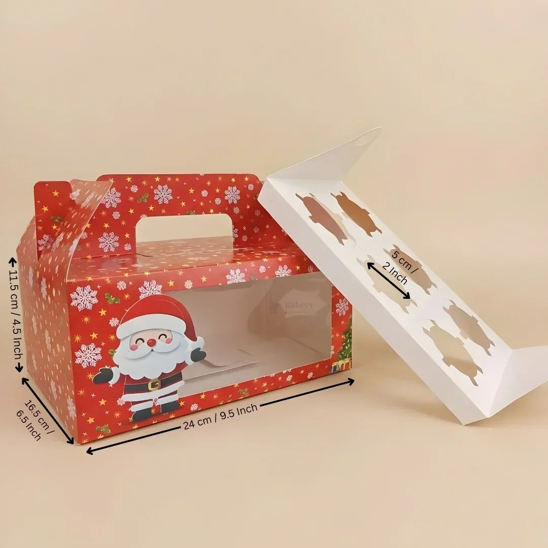 Christmas Cupcake Box with Window | Red Santa Design | Festive Cupcake Box | Pack of 25