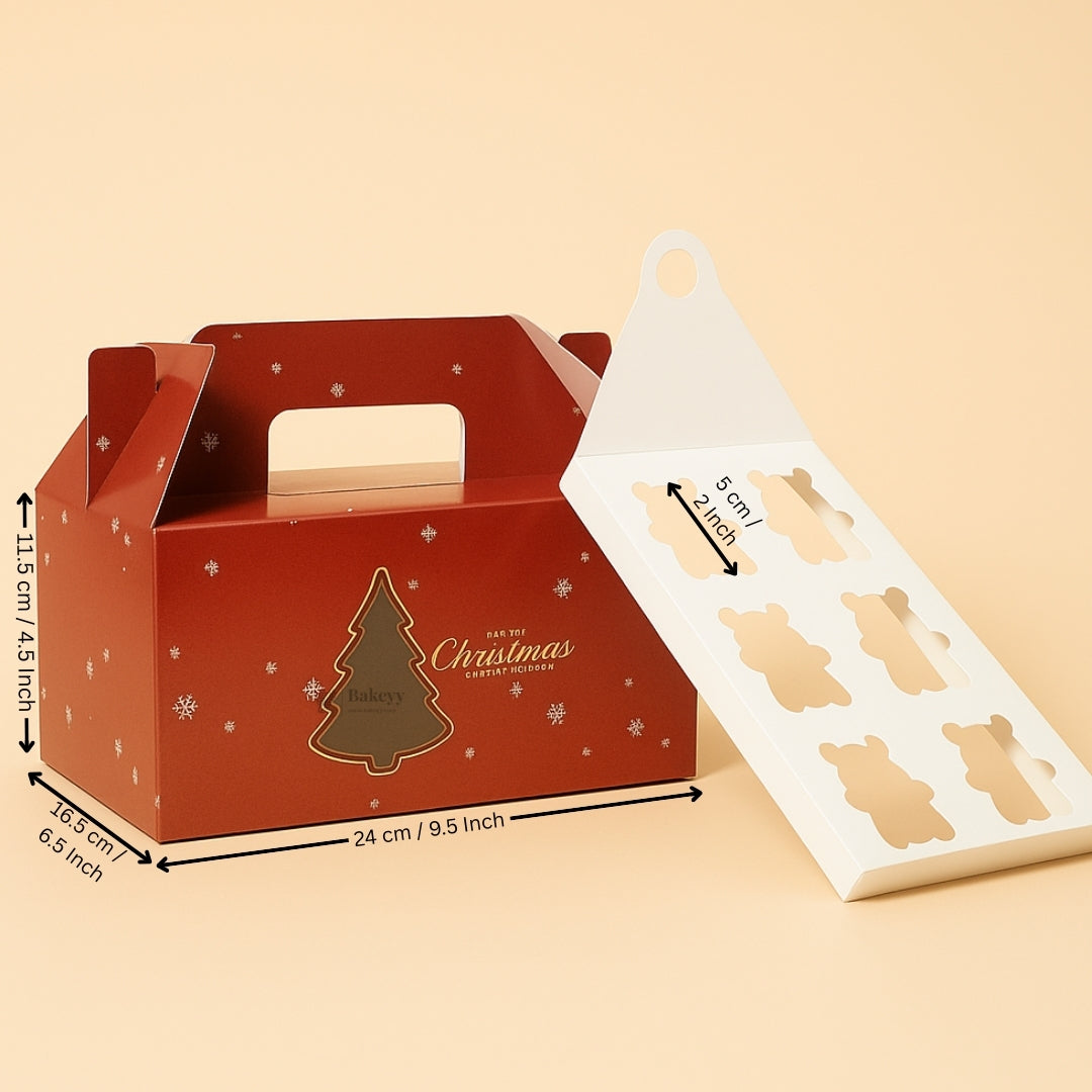 Christmas Cupcake Box with Window | Red Christmas Tree Design | Festive Cupcake Box | Pack of 25