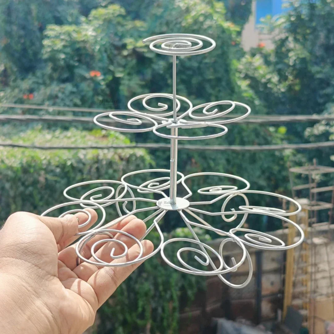 3-Tier Metal Cupcake Stand with Spiral Holders | 13-Piece Cupcake & Dessert Display Stand | Elegant Party & Bakery Stand | Pack of 1 - Bakeyy.com - India - 3-Tier Metal Cupcake Stand with Spiral Holders | 13-Piece Cupcake & Dessert Display Stand | Elegant Party & Bakery Stand | Pack of 1 - Default Title 400.00