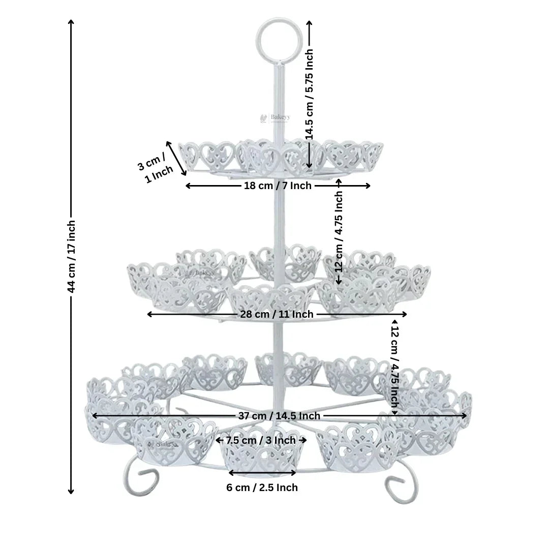 Metal Cupcake Stand with Decorative Cutwork | Elegant Dessert & Cupcake Display Stand | Multiple Design Options| Pack of 1 - Bakeyy.com - India - Metal Cupcake Stand with Decorative Cutwork | Elegant Dessert & Cupcake Display Stand | Multiple Design Options| Pack of 1 - 12 pcs 740.00