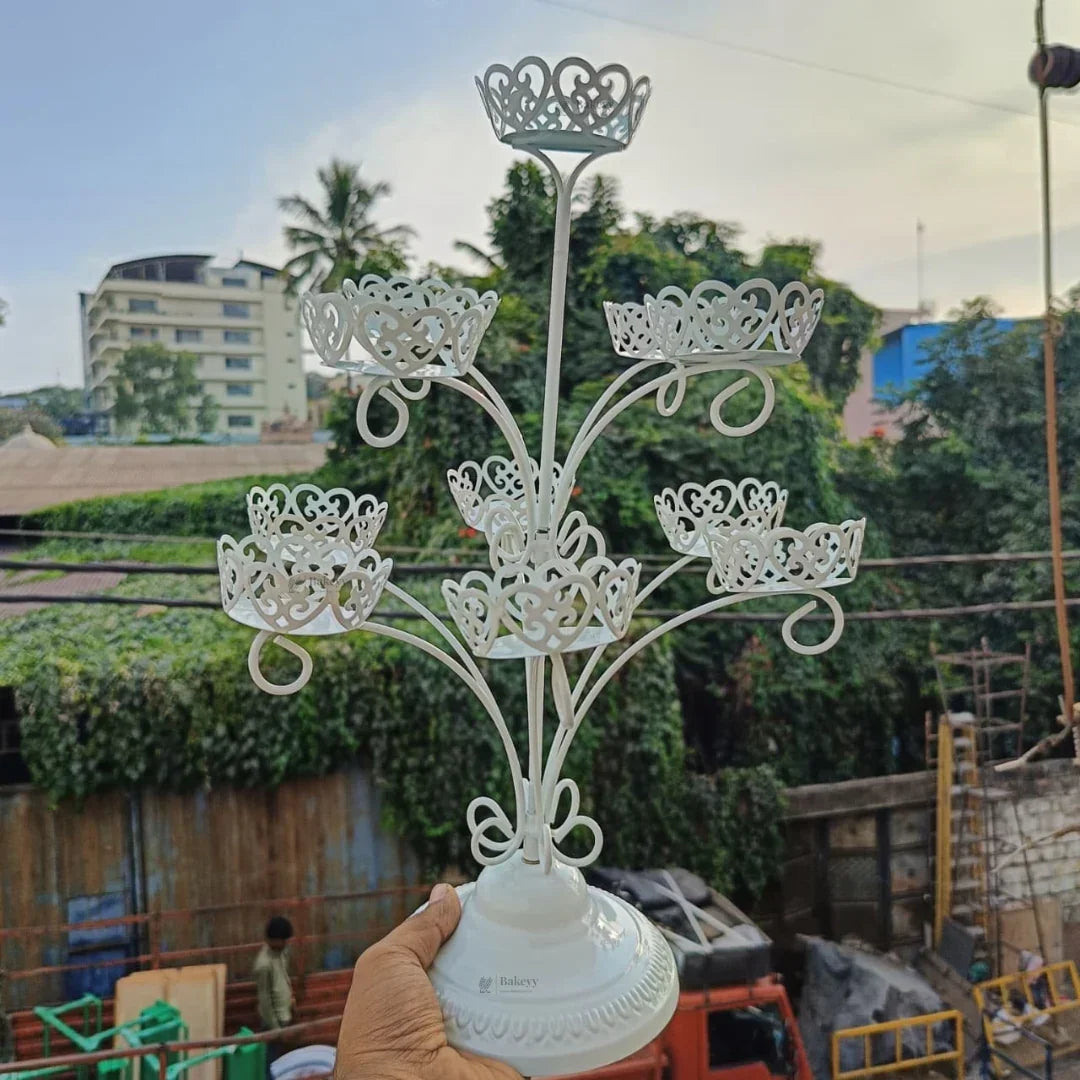 Metal Cupcake Stand with Decorative Cutwork | Elegant Dessert & Cupcake Display Stand | Multiple Design Options| Pack of 1 - Bakeyy.com - India - Metal Cupcake Stand with Decorative Cutwork | Elegant Dessert & Cupcake Display Stand | Multiple Design Options| Pack of 1 - 11 pcs 1240.00