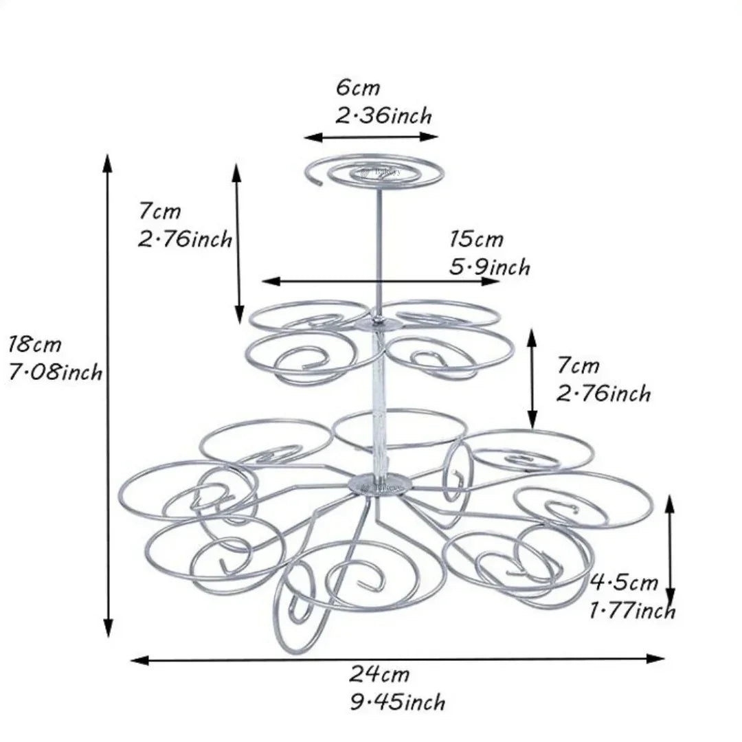 3-Tier Metal Cupcake Stand with Spiral Holders | 13-Piece Cupcake & Dessert Display Stand | Elegant Party & Bakery Stand | Pack of 1 - Bakeyy.com - India - 3-Tier Metal Cupcake Stand with Spiral Holders | 13-Piece Cupcake & Dessert Display Stand | Elegant Party & Bakery Stand | Pack of 1 - Default Title 400.00