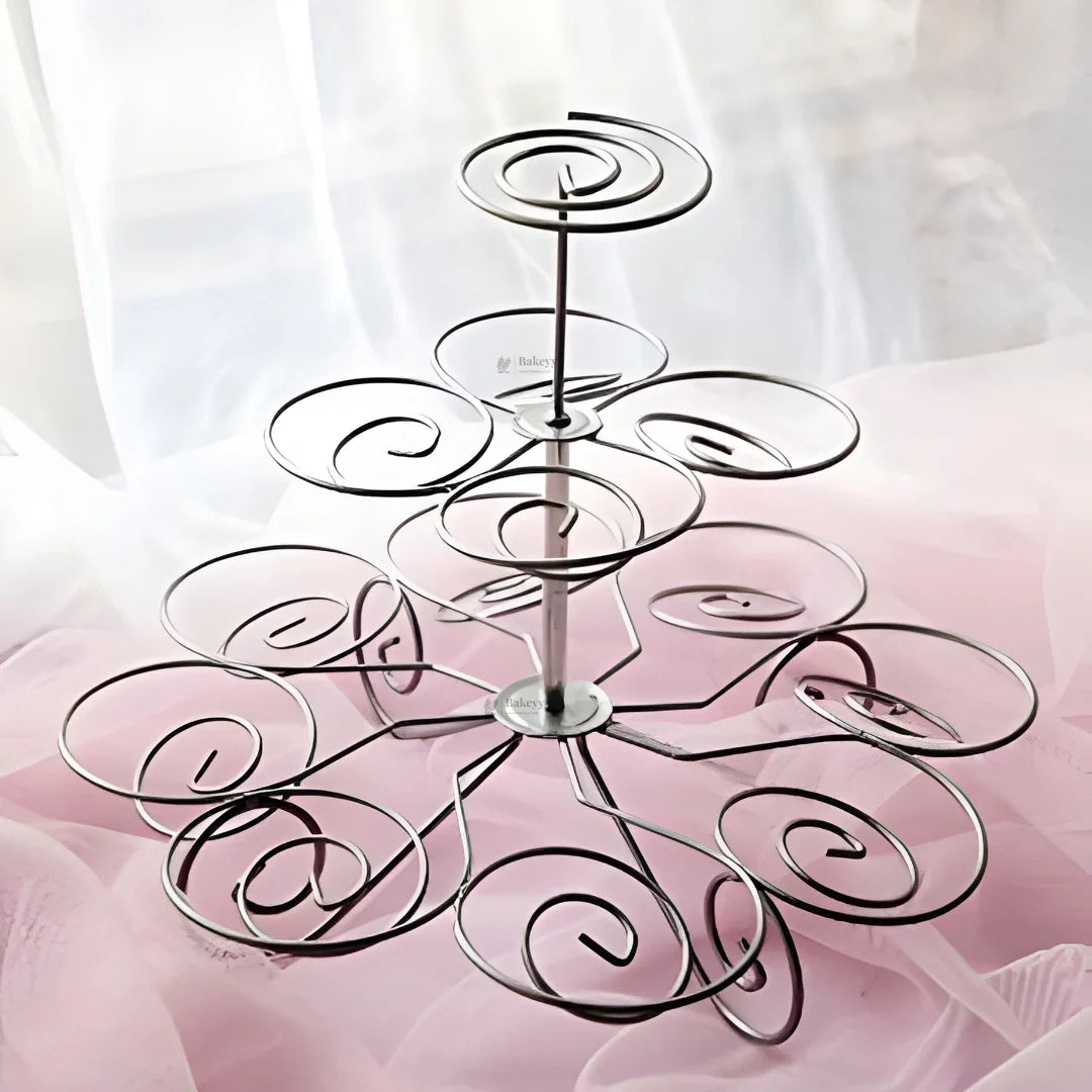 3-Tier Metal Cupcake Stand with Spiral Holders | 13-Piece Cupcake & Dessert Display Stand | Elegant Party & Bakery Stand | Pack of 1