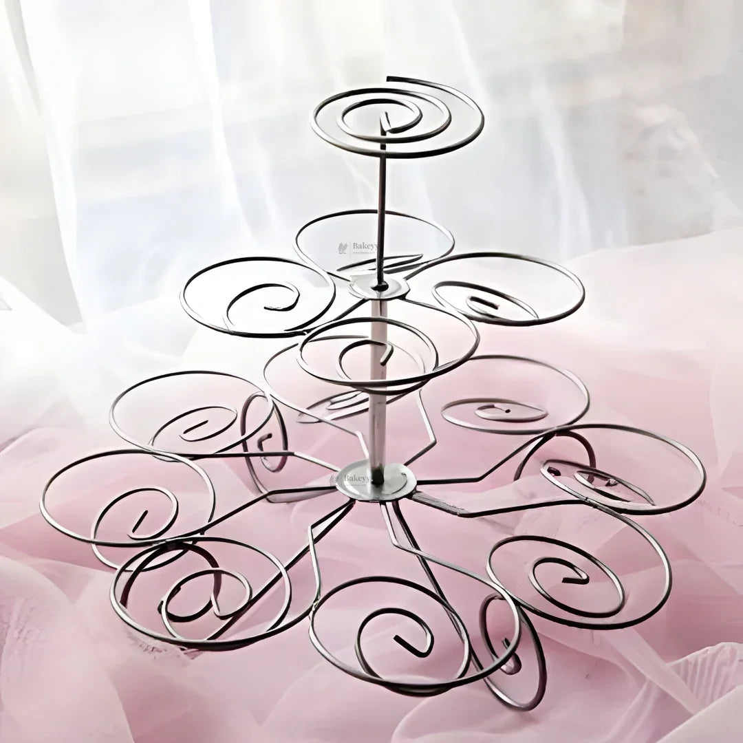 3-Tier Metal Cupcake Stand with Spiral Holders | 13-Piece Cupcake & Dessert Display Stand | Elegant Party & Bakery Stand | Pack of 1 - Bakeyy.com - India - 3-Tier Metal Cupcake Stand with Spiral Holders | 13-Piece Cupcake & Dessert Display Stand | Elegant Party & Bakery Stand | Pack of 1 - Default Title 400.00