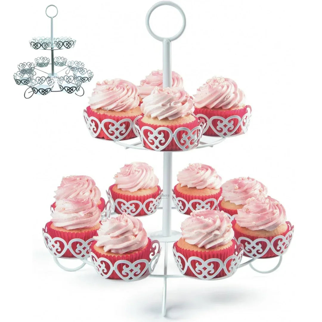 Metal Cupcake Stand with Decorative Cutwork | Elegant Dessert & Cupcake Display Stand | Multiple Design Options| Pack of 1 - Bakeyy.com - India - Metal Cupcake Stand with Decorative Cutwork | Elegant Dessert & Cupcake Display Stand | Multiple Design Options| Pack of 1 - 12 pcs 740.00