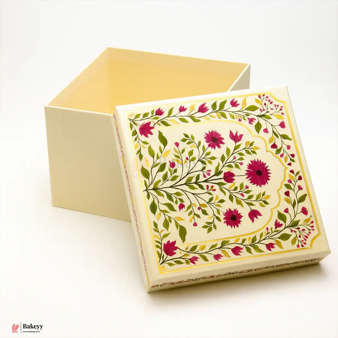 Premium Decorative Floral Print Gift Box – Square Keepsake Storage Box with Lid | Pack Of 1 - Bakeyy.com - India - Premium Decorative Floral Print Gift Box – Square Keepsake Storage Box with Lid | Pack Of 1 - 6x6x4 Inch