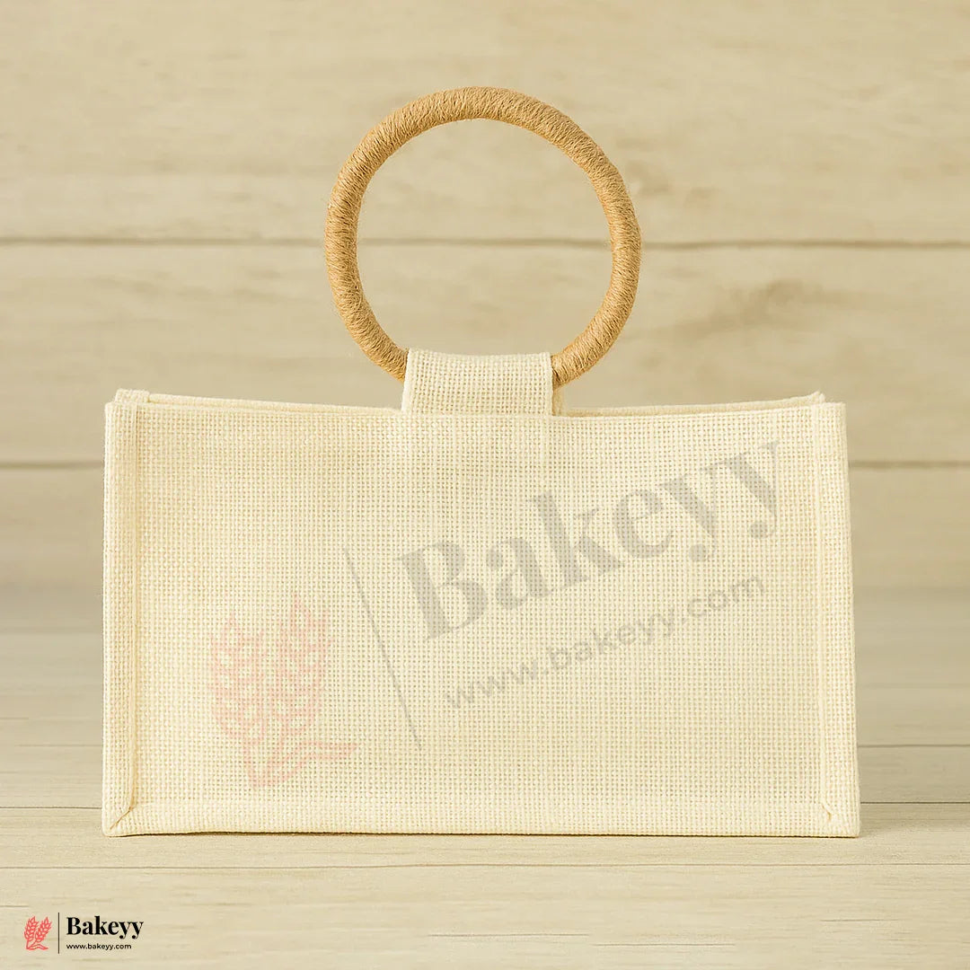 11x4x6 inch 3 Jar Premium Empty Jute Gift Bag with Window & Round Handle – Elegant Bow Design – Pack Of 1