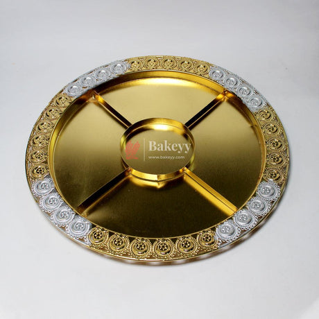 Premium Decorative Dry Fruit Tray – Elegant & Spacious Design |Luxurious Gold-Plated Round Serving Tray with 5-Part Sections - Bakeyy.com - India - Premium Decorative Dry Fruit Tray – Elegant & Spacious Design |Luxurious Gold-Plated Round Serving Tray with 5-Part Sections - Default Title