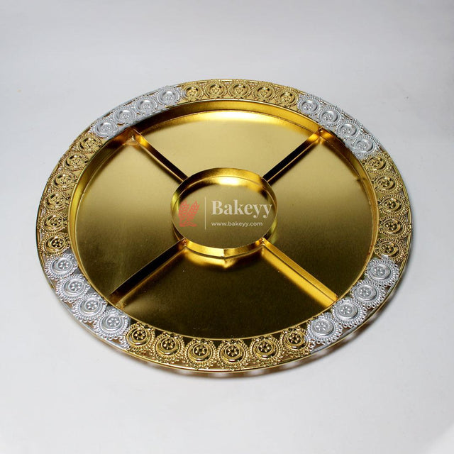 Premium Decorative Dry Fruit Tray – Elegant & Spacious Design |Luxurious Gold-Plated Round Serving Tray with 5-Part Sections - Bakeyy.com - India - Premium Decorative Dry Fruit Tray – Elegant & Spacious Design |Luxurious Gold-Plated Round Serving Tray with 5-Part Sections - Default Title