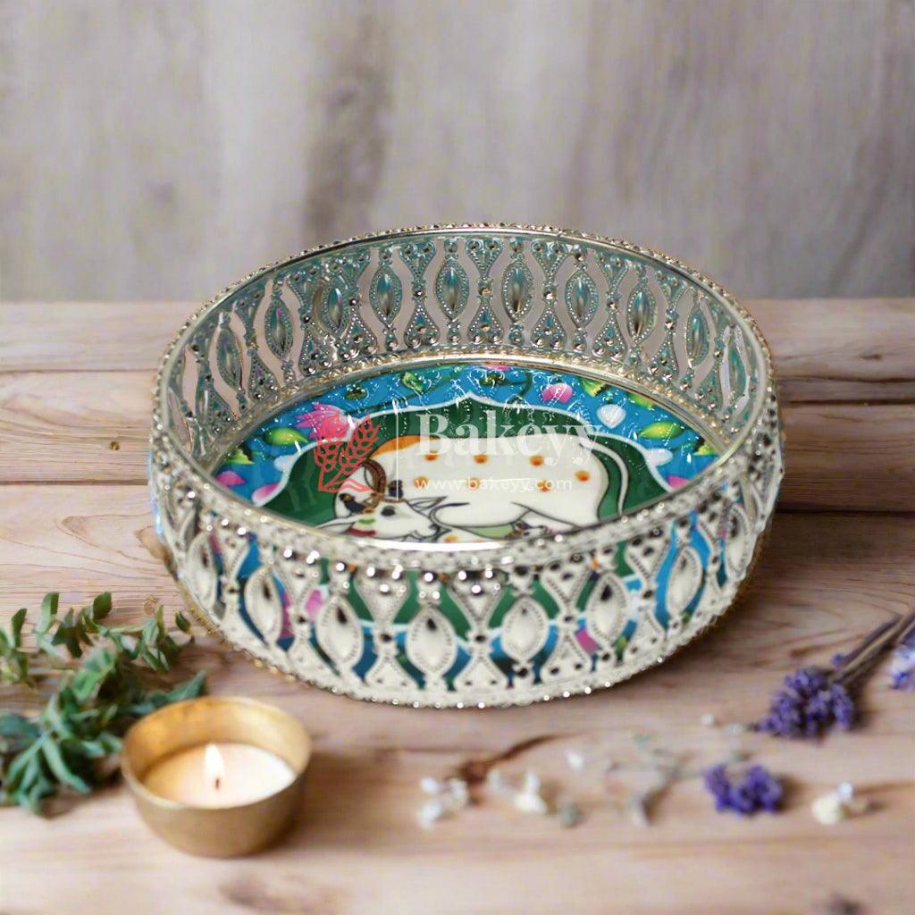 6 Inch Elegant Silver Plated Decorative Pooja Thali | Round Metal Tray Home Decor Items | Pichwai Tray for Return Gifts | Decorative Tray - Bakeyy.com - India - 6 Inch Elegant Silver Plated Decorative Pooja Thali | Round Metal Tray Home Decor Items | Pichwai Tray for Return Gifts | Decorative Tray - Default Title