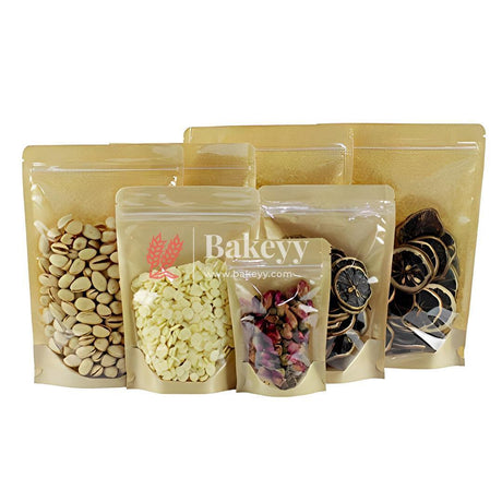 1Kg|26x18Cm| Premium Stand-Up Kraft Pouch With Full Window | Resealable, Durable & Food-Safe Packaging - Bakeyy.com - India - 1Kg|26x18Cm| Premium Stand-Up Kraft Pouch With Full Window | Resealable, Durable & Food-Safe Packaging - Pack Of 100