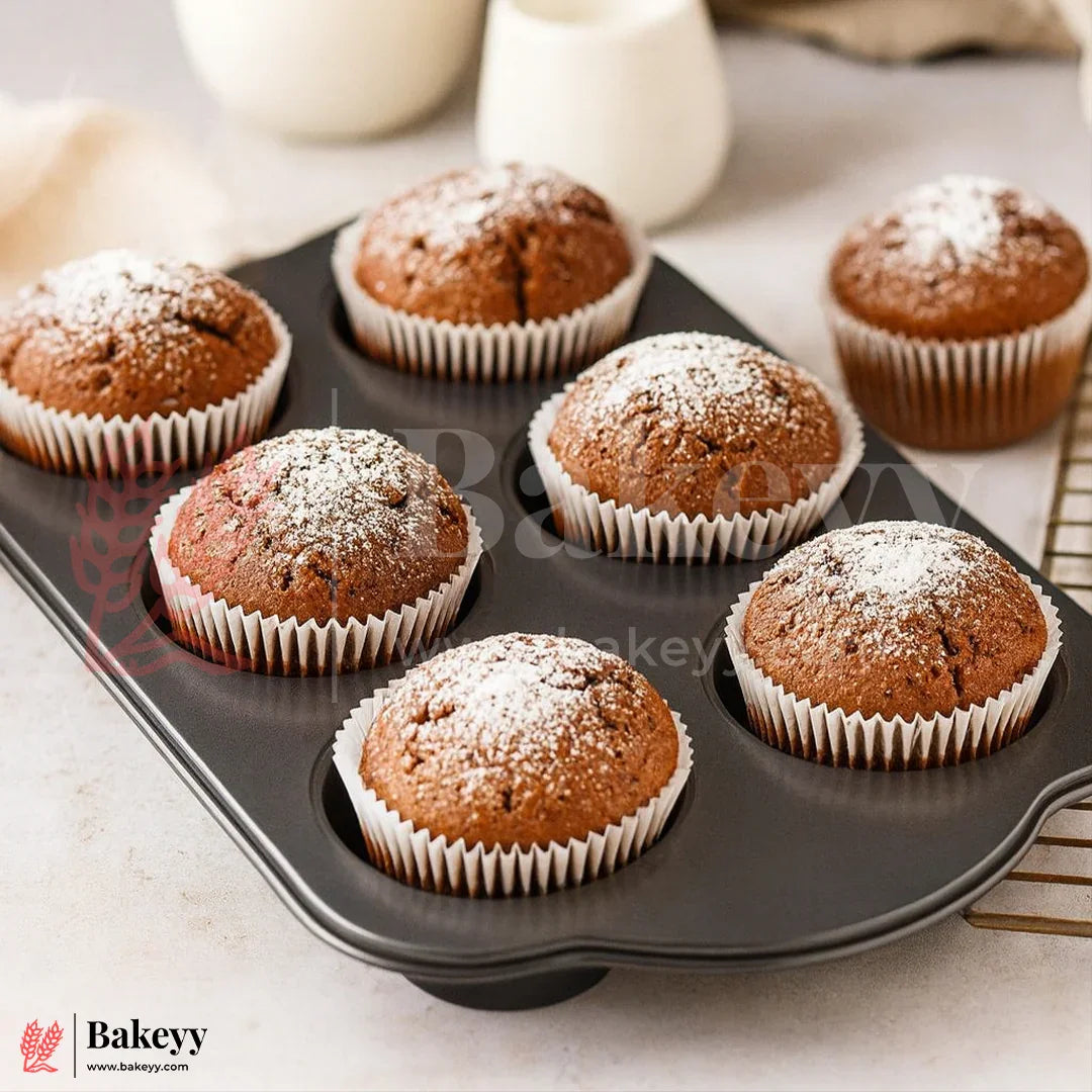 Non-Stick 6-Cup Muffin Tray |Premium Bakeware for Perfect Cupcakes & Muffins | Baking Cupcake | Non-Stick Mould | Reusable Tray Pan Mould | Non-Stick (Black)