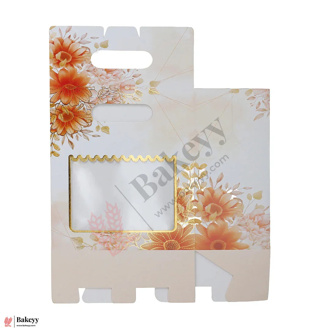 Premium Floral Window Gift Box with Handle | 7 x 3.75 x 8 Inches | Elegant Packaging Box for Jars, Hampers & Festive Gifting | Pack Of 10