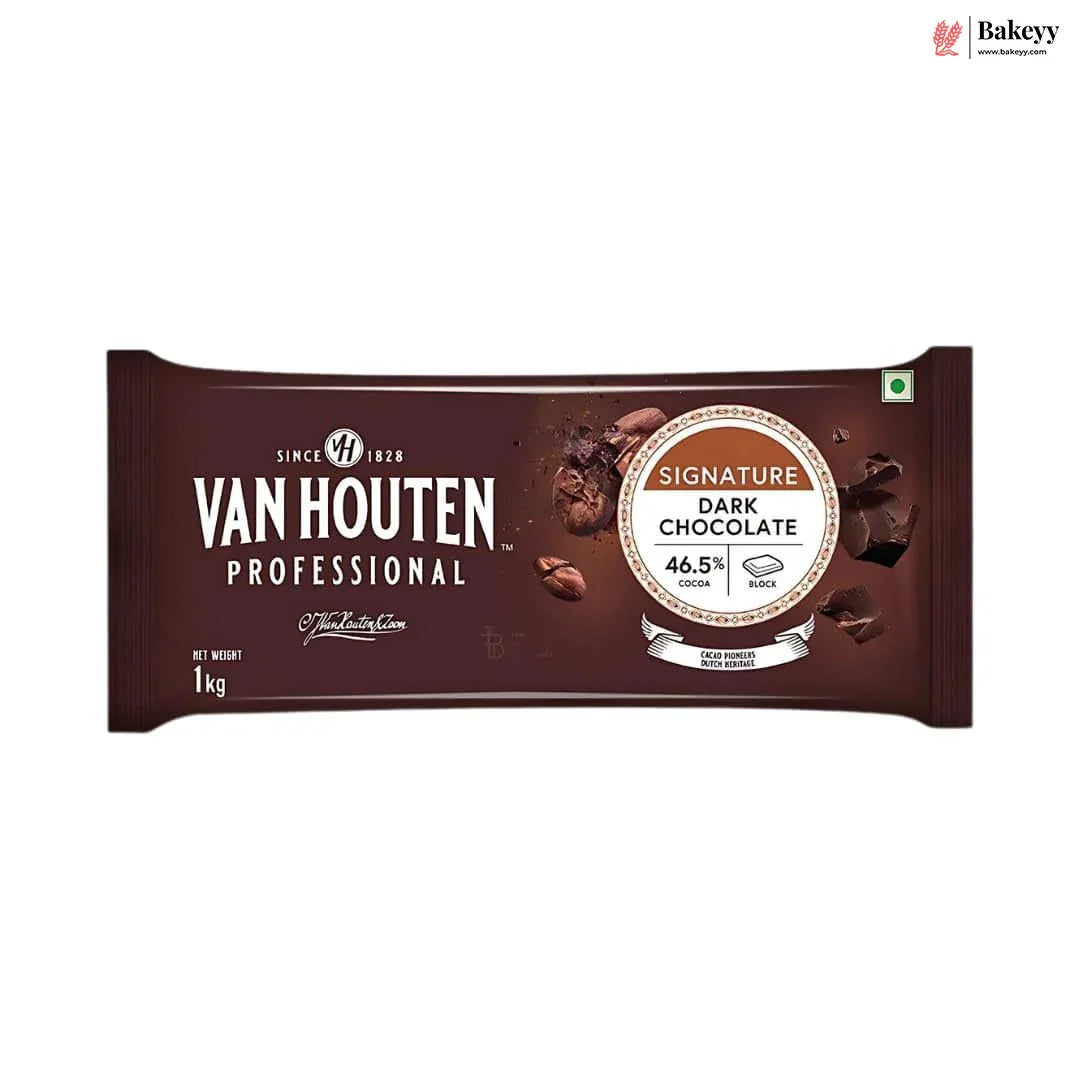 Van Houten Professional Signature Dark Chocolate Block – 46.5% Cocoa | 1kg Baking Dark Chocolate