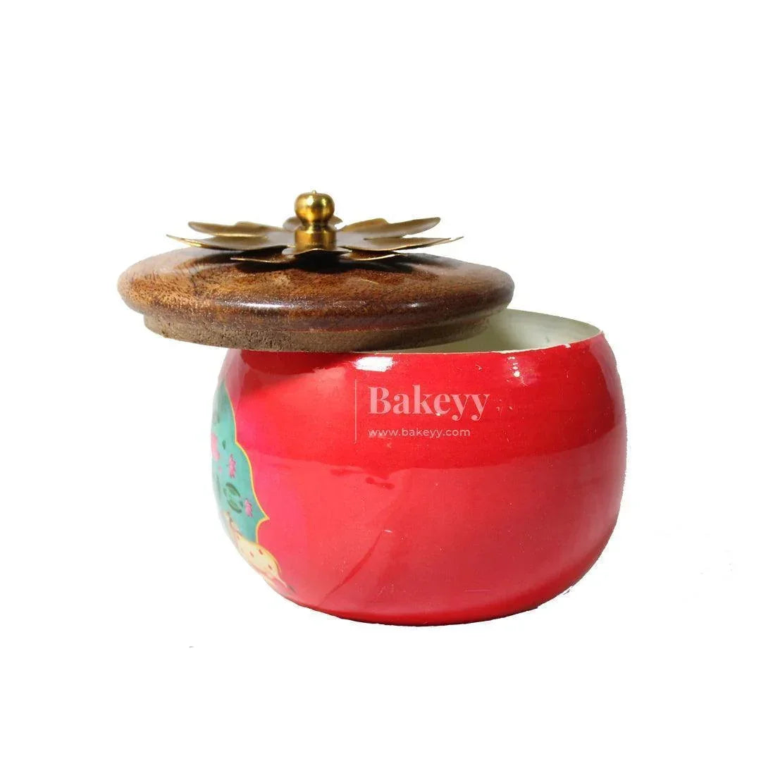 Red Handcrafted Decorative Jar with Floral Wooden Lid (Pack Of 1) - Bakeyy.com - India - Red Handcrafted Decorative Jar with Floral Wooden Lid (Pack Of 1) - Default Title
