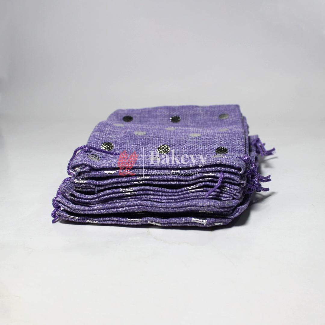 Purple With Silver Dots Premium Colour Jute Potli Bags | Pack Of 10