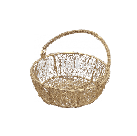 Round Decorative Gold Metal Hamper Basket For Gifting | Return Gifts - Bakeyy.com - India - Round Decorative Gold Metal Hamper Basket For Gifting | Return Gifts - Small - 6 Inch