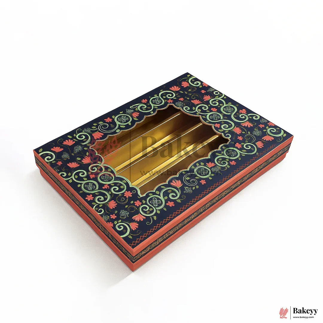 500 Gm Sweet Box | 7.5x6x1.5 Inch | Premium Decorative Dry Fruit & Sweet Box – 3 Removable Compartment Gift Packaging | 1 Piece
