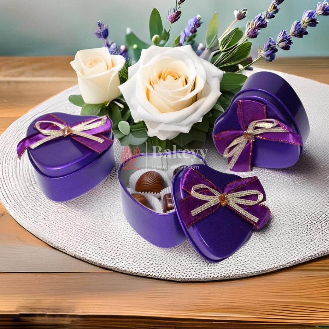 Small-Size 1| Mixed Colours with Mixed Bow Heart Empty Decorative Tin Box | Pack of 12