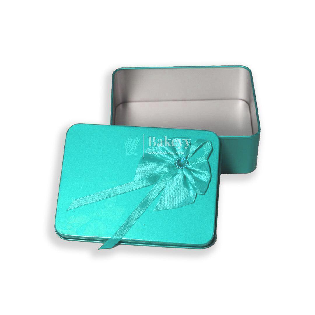12x9x4 CM (LxBxH) | Empty Rectangle Tin Box with Mixed Colour and Mixed Bow| Pack of 6 - Bakeyy.com - India - 12x9x4 CM (LxBxH) | Empty Rectangle Tin Box with Mixed Colour and Mixed Bow| Pack of 6 - Default Title