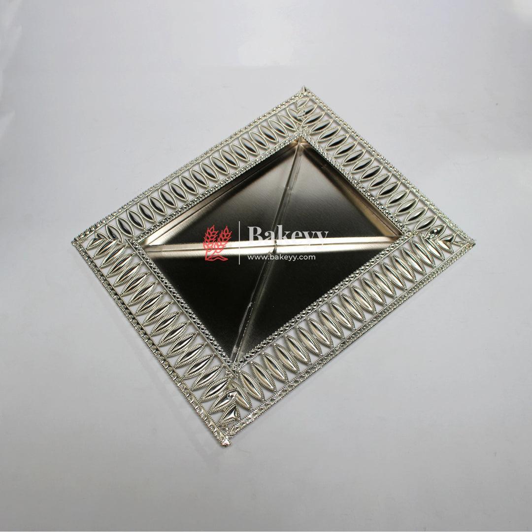 12x10 inch |Elegant Rectangular Metal Serving Tray with Decorative Border | Luxurious Silver-Plated Metal Dry Fruit Tray - Bakeyy.com - India - 12x10 inch |Elegant Rectangular Metal Serving Tray with Decorative Border | Luxurious Silver-Plated Metal Dry Fruit Tray - Default Title