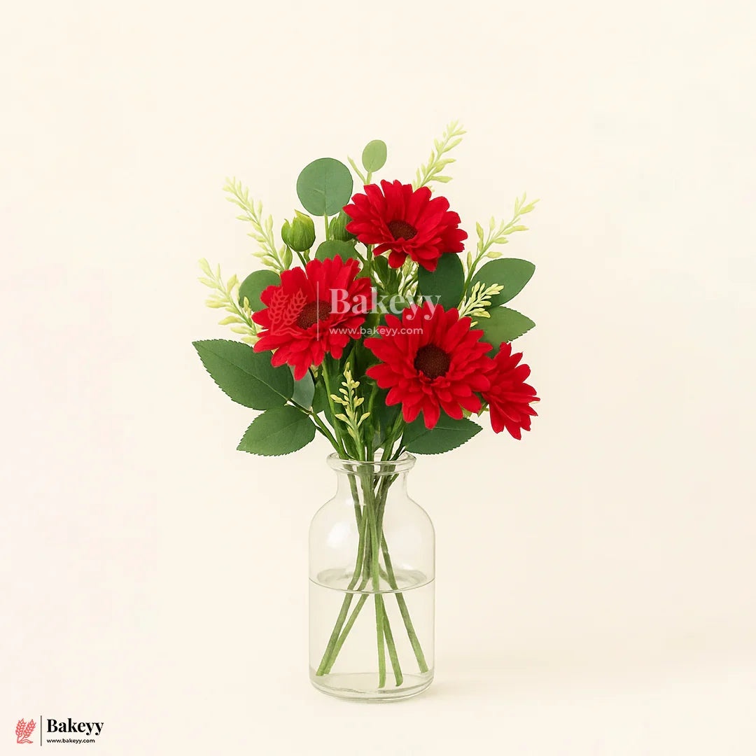 Artificial Gerbera Daisy Flower Bunch – 42cm | Red | Decorative Stick for Home & Events | Pack Of 1