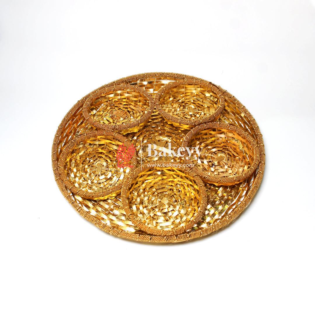 Luxurious Gold-Plated Metal Dry Fruit Round Tray With 5 Decorative Bowls - Bakeyy.com - India - Luxurious Gold-Plated Metal Dry Fruit Round Tray With 5 Decorative Bowls - Default Title