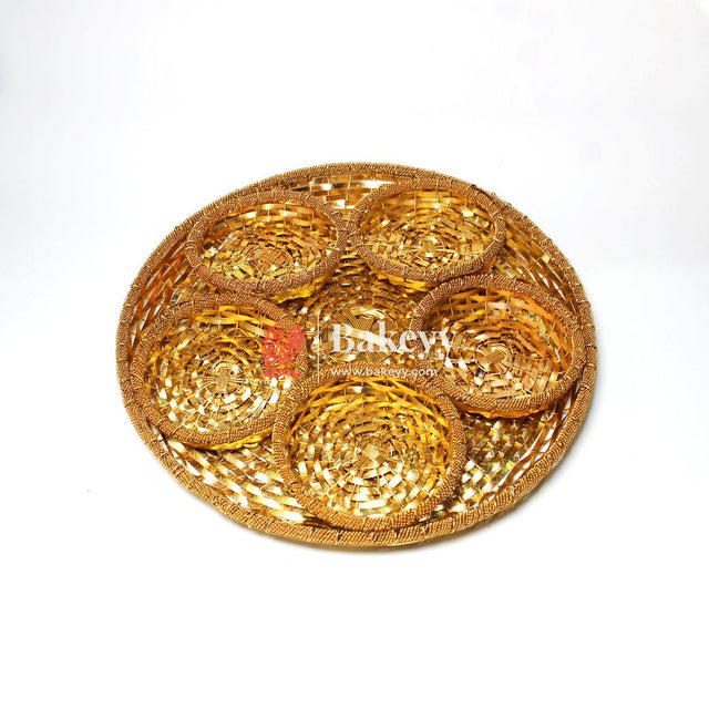 Luxurious Gold-Plated Metal Dry Fruit Round Tray With 5 Decorative Bowls - Bakeyy.com - India - Luxurious Gold-Plated Metal Dry Fruit Round Tray With 5 Decorative Bowls - Default Title