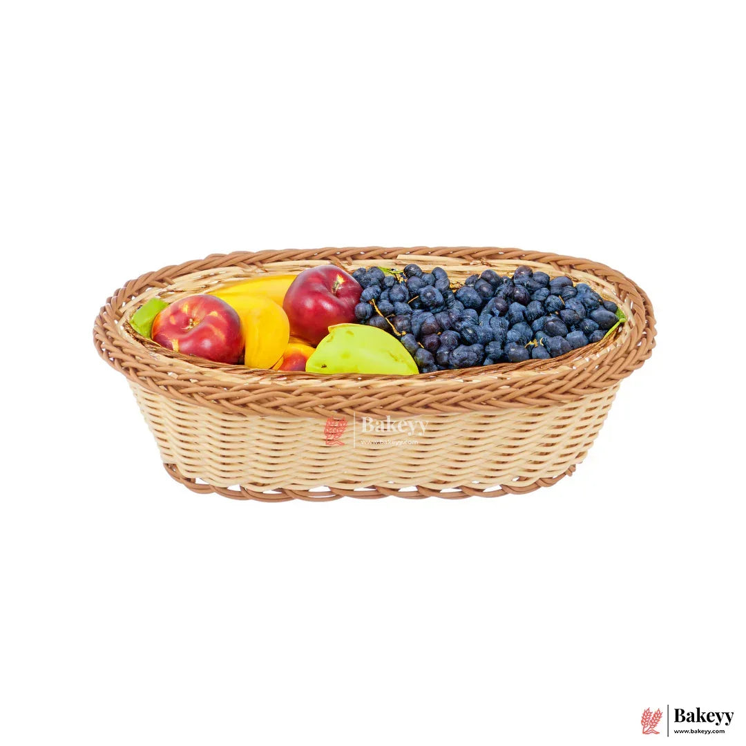 Oval Rustic Woven Storage & Serving Basket | Natural Finish | 1 Piece - Bakeyy.com - India - Oval Rustic Woven Storage & Serving Basket | Natural Finish | 1 Piece - Small