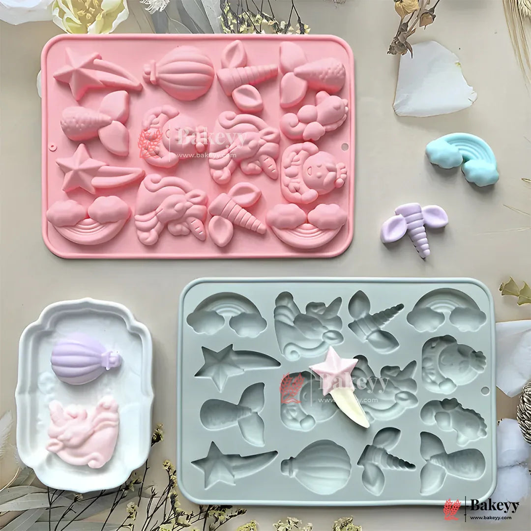 Unicorn & Mermaid Silicone Mold  | 3D Cartoon Fantasy Theme for Cake Decorating, Chocolate, Resin | 1 Piece