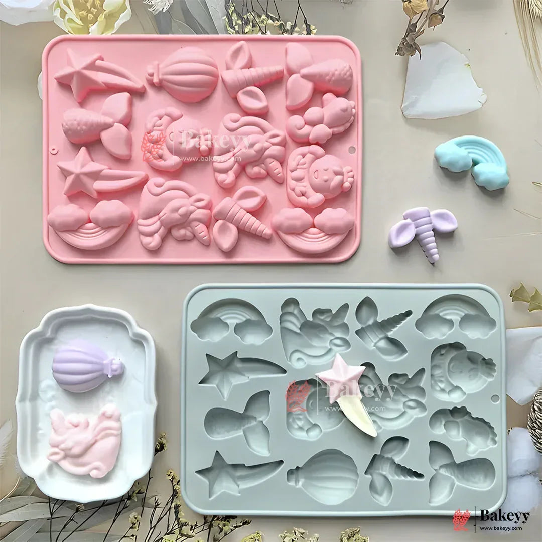 Unicorn & Mermaid Silicone Mold | 3D Cartoon Fantasy Theme for Cake Decorating, Chocolate, Resin | 1 Piece - Bakeyy.com - India - Unicorn & Mermaid Silicone Mold | 3D Cartoon Fantasy Theme for Cake Decorating, Chocolate, Resin | 1 Piece - Default Title