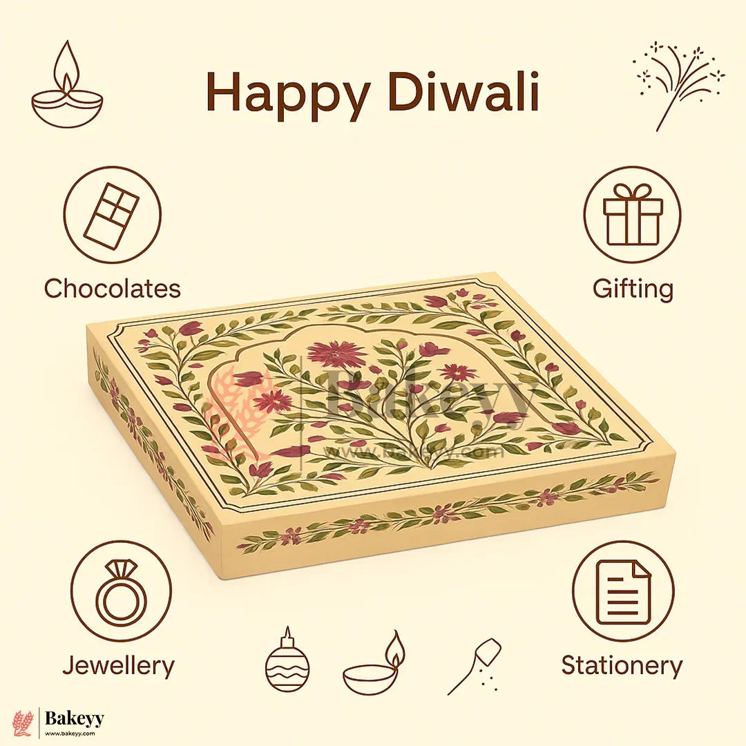 One Kg Sweet Box | 12x7x1.5 Inch | Elegant Floral Rectangle Gift Box with Golden Tray | Pink & Gold Accents 1 Piece