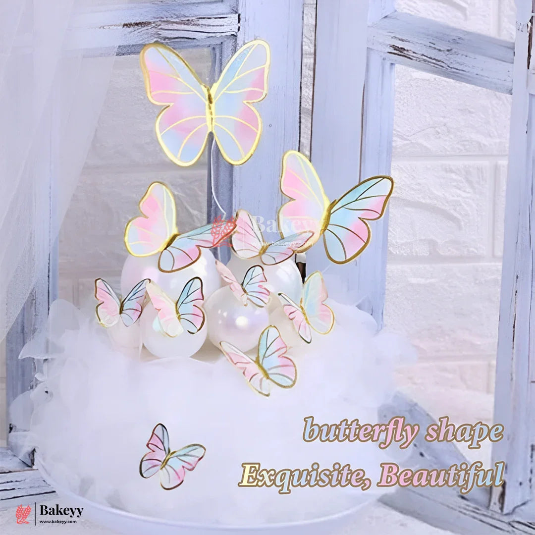 Soft Pink , Blue & Gold | Butterfly Toppers | Elegant Decoration for Cakes, Cupcakes & Desserts | Set of 10