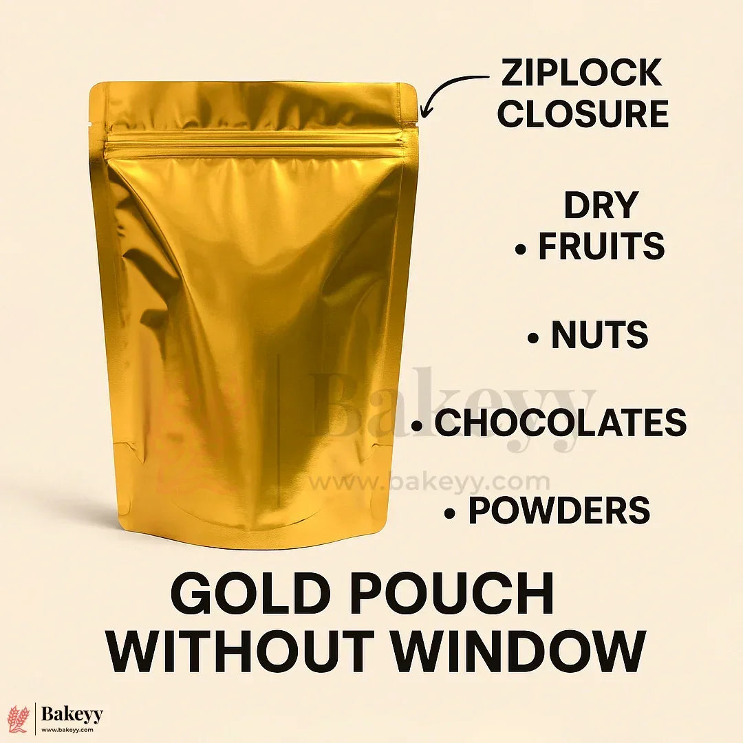 Gold Pouch Without Window | Standing Pouch - Bakeyy.com - India - Gold Pouch Without Window | Standing Pouch - 100g