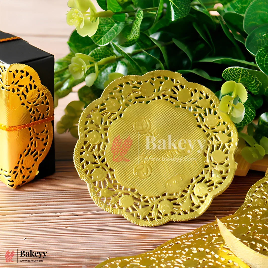 Gold Paper Doilies | Round Decorative Paper Placemats for Desert | Tableware Decoration | Lace Doilies | Pack Of 100