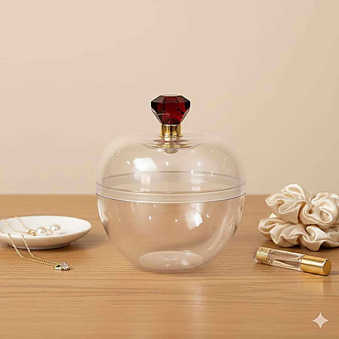 Clear Round Plastic Box with Crystal Top Knob | Clear Display Container | Transparent Apple Shape Box Container | Pack of 12