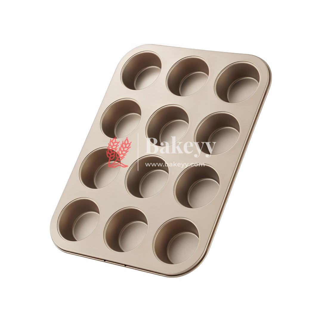 12 Slot Tray Cup Muffin Pan Tins Mould | Baking Cupcake | Non-Stick Mould | Reusable Tray Pan Mould | Non-Stick| Chrome Gold, Black Colour - Bakeyy.com - India - 12 Slot Tray Cup Muffin Pan Tins Mould | Baking Cupcake | Non-Stick Mould | Reusable Tray Pan Mould | Non-Stick| Chrome Gold, Black Colour - Chrome Gold