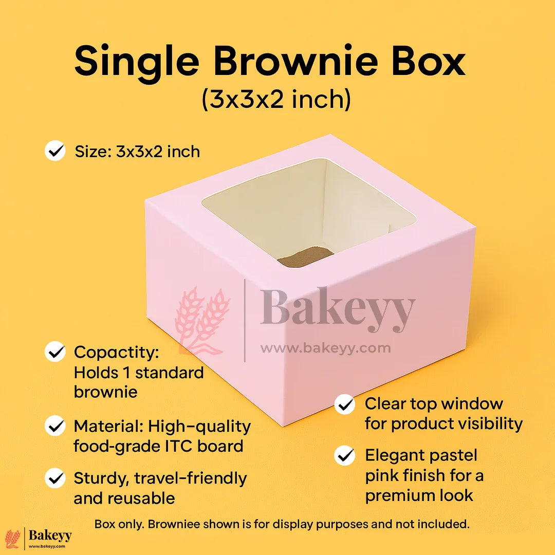 3x3x2 inch | 1 Brownie Box with Window – Pink | cookie packaging box | cookie box with clear window | Gift box | Pack of 50